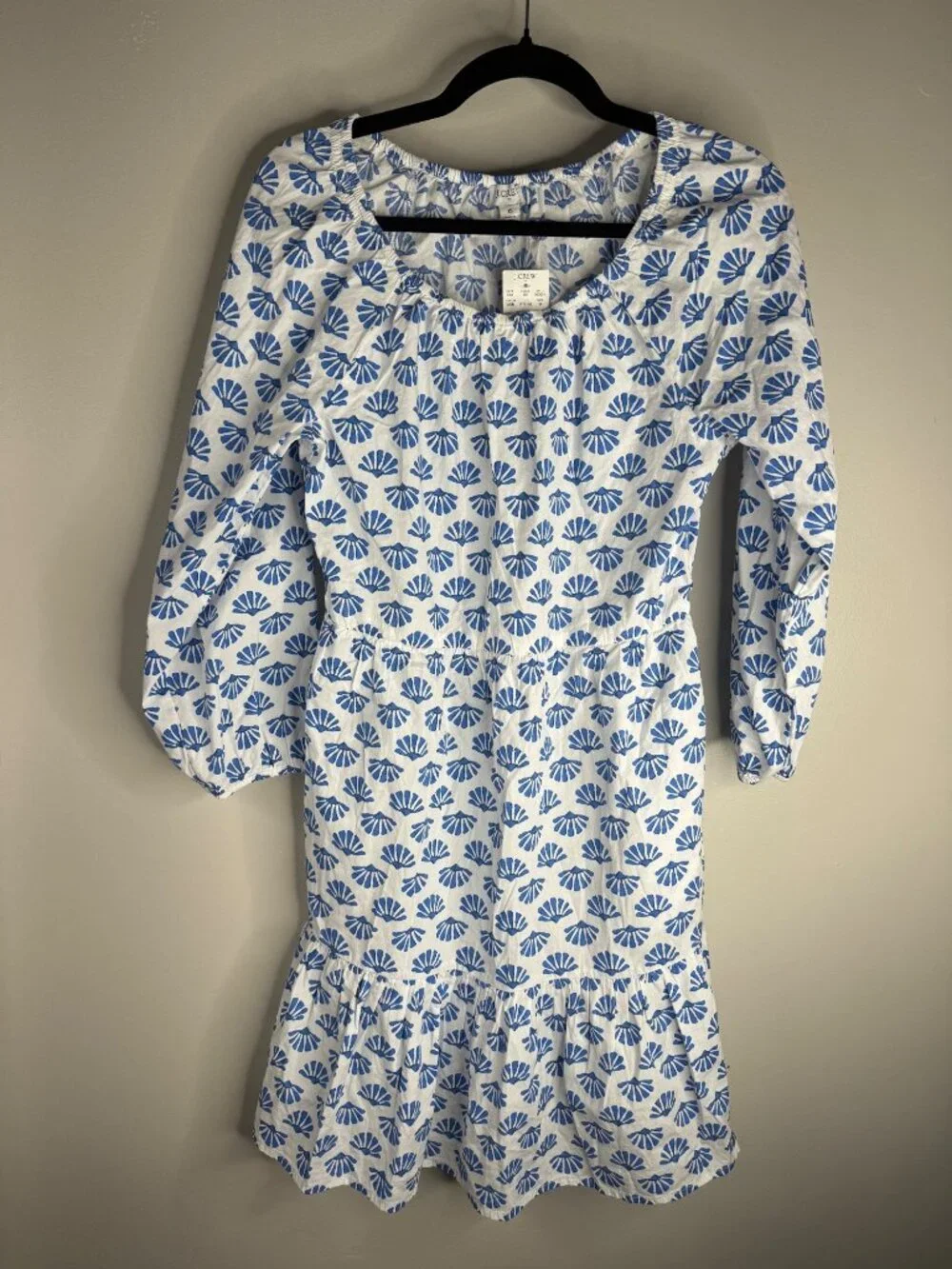NWT J Crew Lightweight Scoop Neck Mini‎ Dress Pockets Classic White Blue Size 6